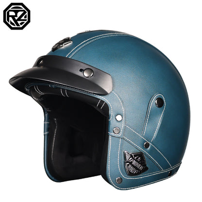 3C Certification Retro Prince Cruise Motorcycle 3/4 Helmet Half Helmet Scoop Helmet Leather Helmet Safety Four Seasons