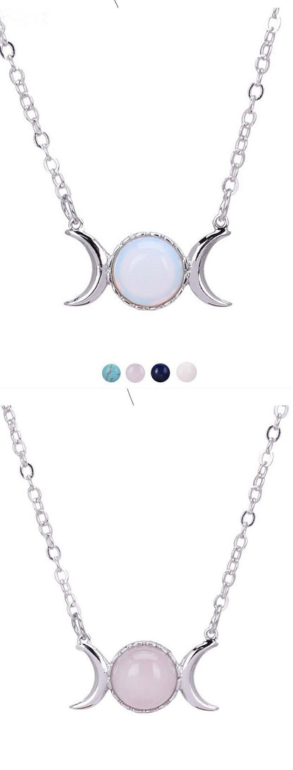 Turquoise Necklace European and American Tiger Eye Stone Choker Stainless Steel Accessories Moon Pendant Women's Non-Fading Gold Clavicle Chain