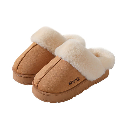 Couple's Cotton Slippers for Women, Thick-Soled, Warm, Non-Slip Home Slippers for Men, Autumn and Winter Indoor Non-Slip Soft-Soled Maternity Shoes