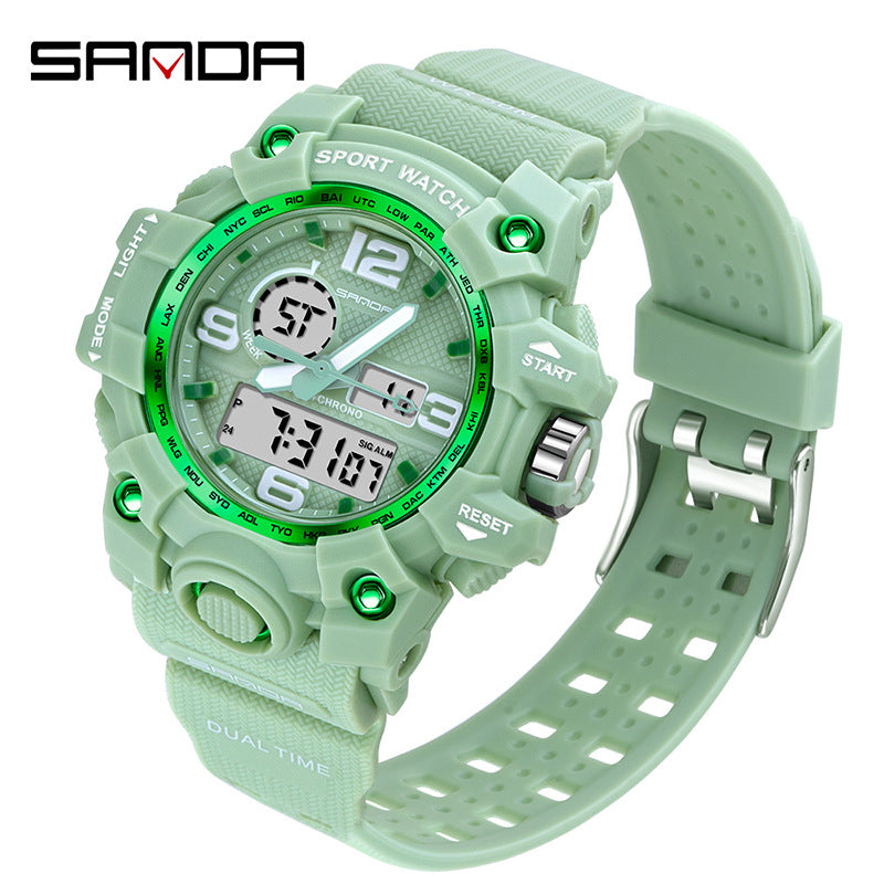 Sanda Hot-Selling Watch Korean Version Student Party Multi-Functional Waterproof Alarm Clock Electronic Watch Cool Dual Display Luminous Sports Watch by PDG ibma