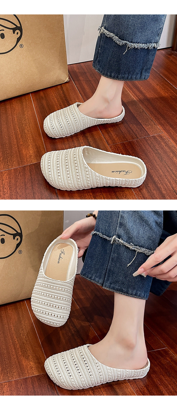 New Foreign Trade French Niche Hollow Toe Half Slippers for Women Summer Cross-Border Wear Roman Style Soft-Soled Mule Shoes