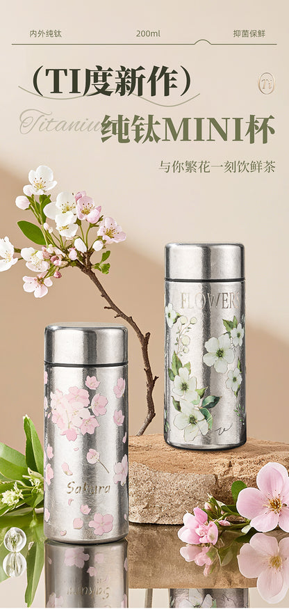 Pocket Insulated Cup Mini Compact Wave Cherry Blossom Rose Pure Titanium Coffee Mug Couple Portable Cute Healing Travel Companion