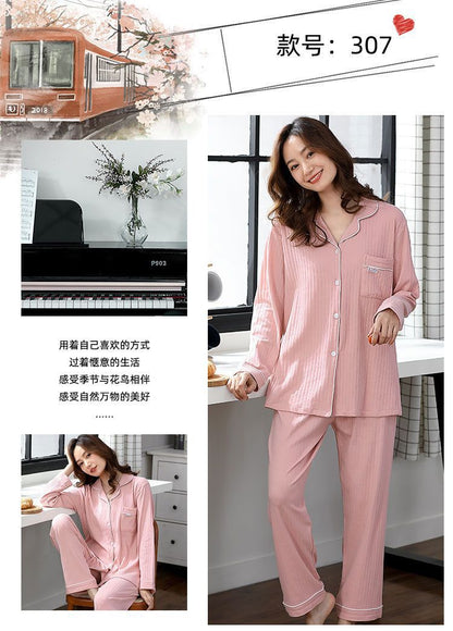 Autumn and Winter Women's 100 Pure Cotton Pajamas Women's Loose Cardigan for Middle-aged and Elderly Mothers Spring and Autumn Long-sleeved Casual Home Clothes