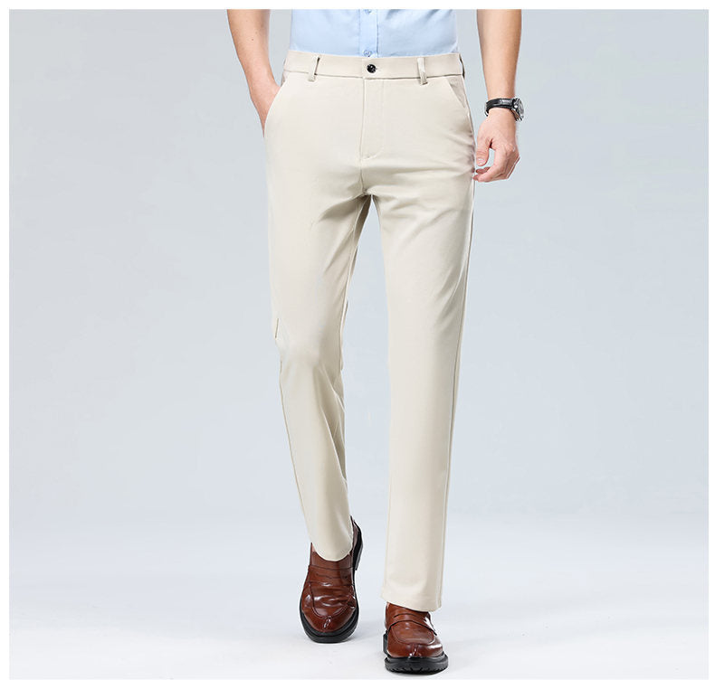Wholesale casual pants men's four-sided elastic fabric summer ice silk pants trousers trousers high waist breathable iron-free formal trousers