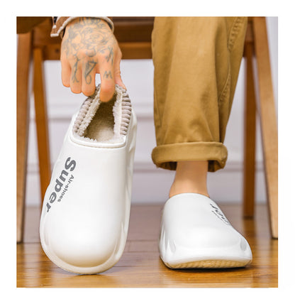 Waterproof Cotton Slippers for Men in Winter, Velvet Warm Anti-Slip Bag and Cotton Shoes for Outer Wear, Thick-Soled Winter Home Shoes Wholesale