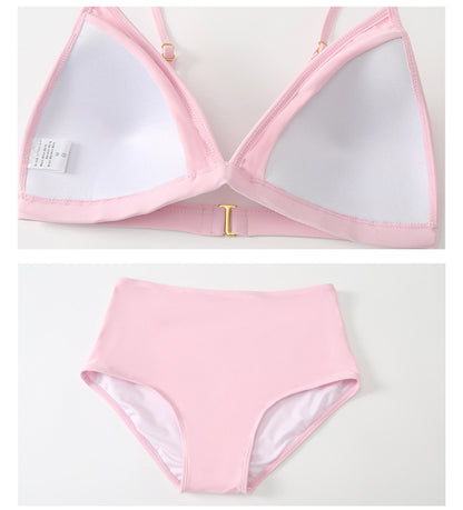 2024 new swimsuit women's split four-piece suit belly covering slimming gathered small chest South Korea ins style Hot Spring