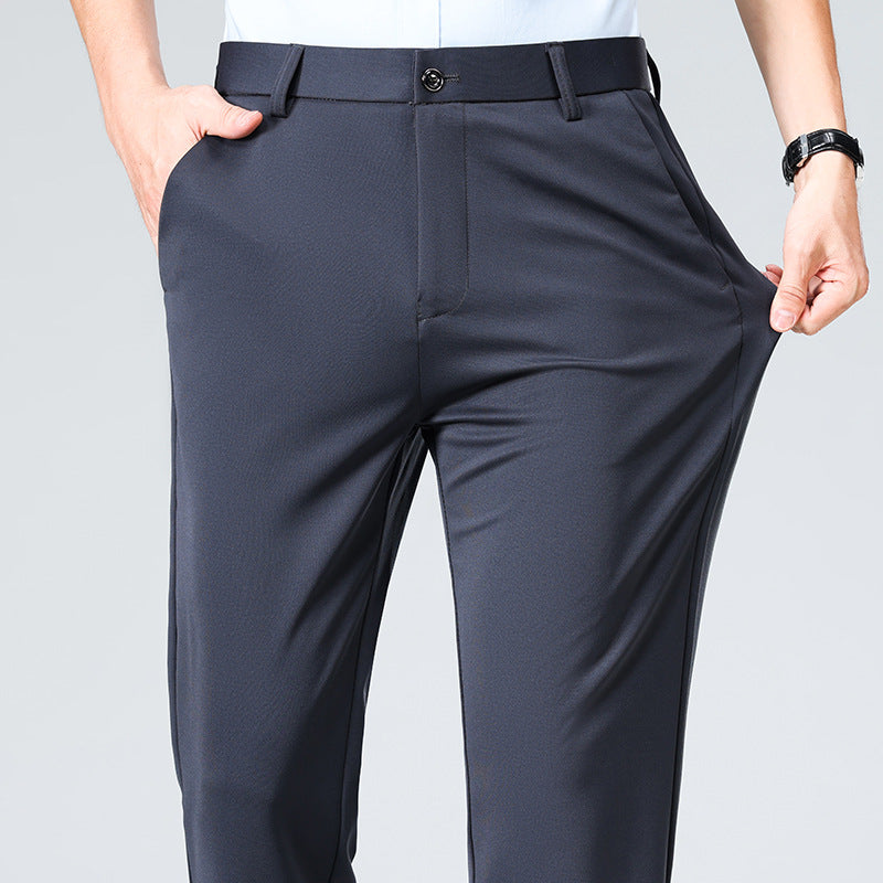 Wholesale casual pants men's four-sided elastic fabric summer ice silk pants trousers trousers high waist breathable iron-free formal trousers