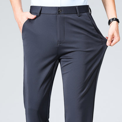 Wholesale casual pants men's four-sided elastic fabric summer ice silk pants trousers trousers high waist breathable iron-free formal trousers