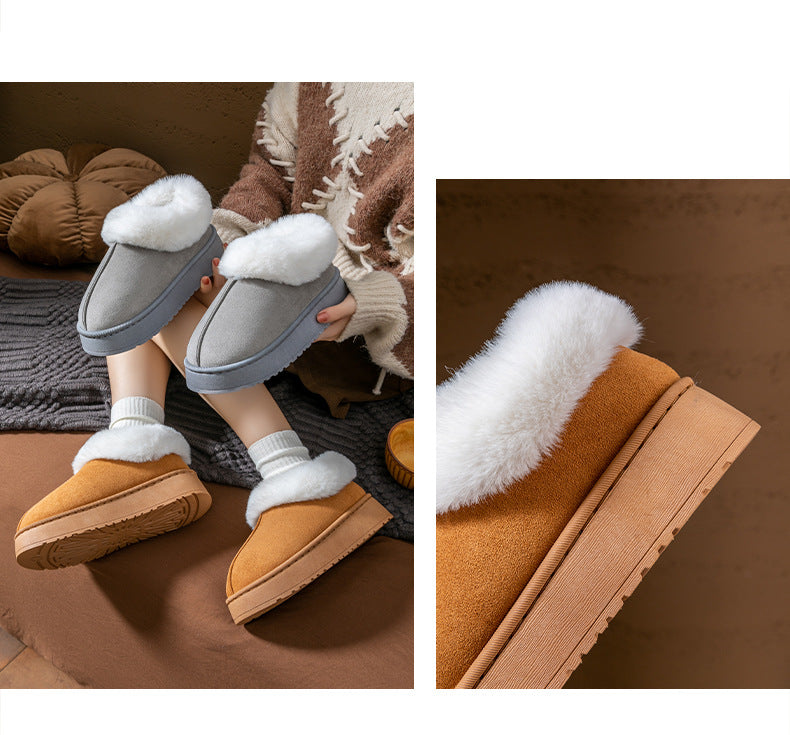 Cotton Slippers for Women in Autumn and Winter, Warm Outer Wear, Thick-Soled Velvet, Non-Slip Bags, Comfortable Home Indoor High-Heeled Cotton Shoes