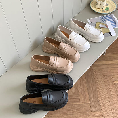 Thick-Soled Loafers British Style Slip-On White Shoes for Women 2025 New Versatile Toe-Toe Shoes Cross-Border Foreign Trade Women's Shoes