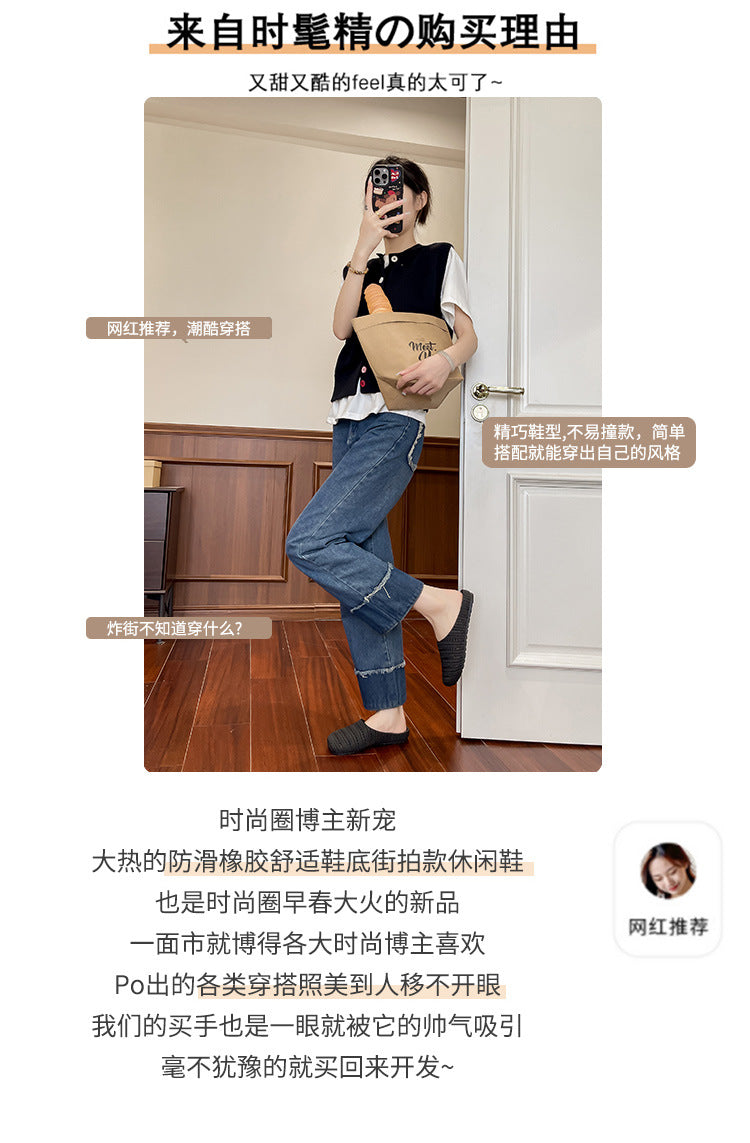 New Foreign Trade French Niche Hollow Toe Half Slippers for Women Summer Cross-Border Wear Roman Style Soft-Soled Mule Shoes