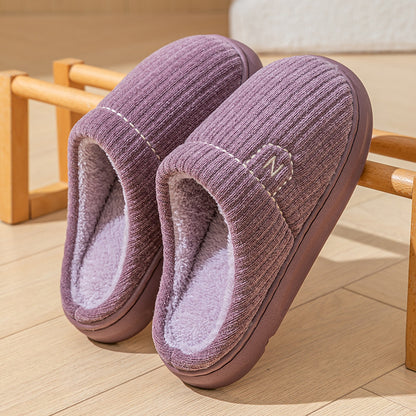 Women's Thick-Soled Winter Non-Slip Couple Indoor Warm Home Slippers with Fur for Men and Women