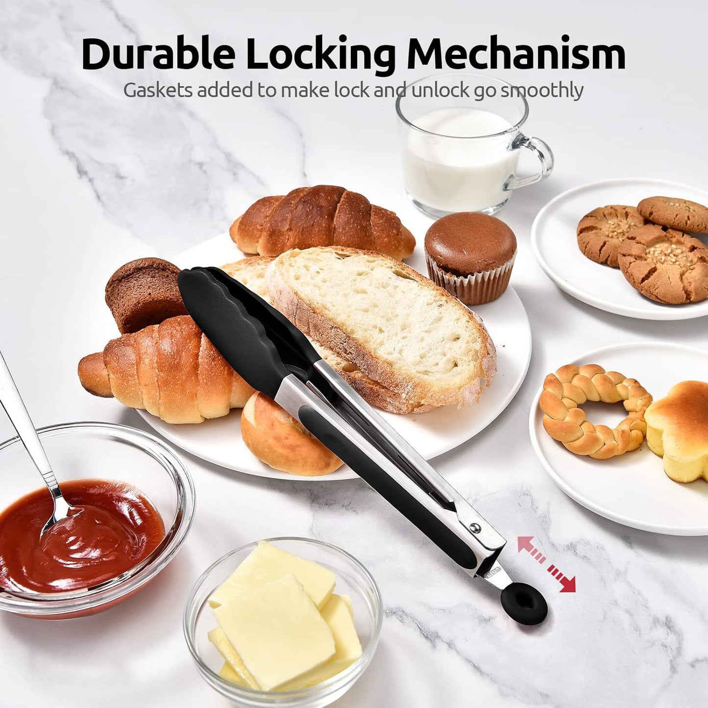 Silicone Clips for Kitchen Non-Stick Pans, Anti-Scalding and High Temperature Resistance, Household Barbecue and Steak Special Set, Stainless Steel Food Clips