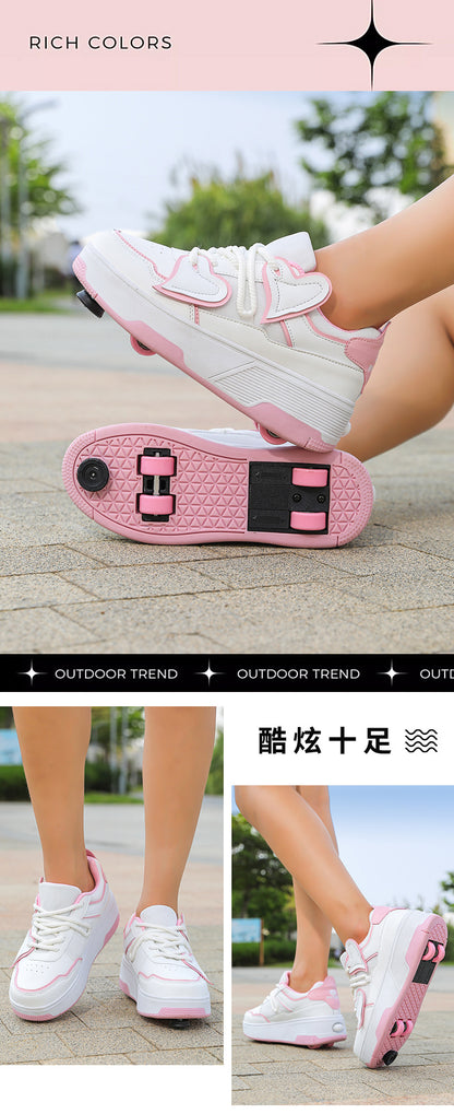 Girls' Roller Shoes Autumn and Winter New Model Children's Four-Wheel Automatic Sliding Skates for Older Kids Sports Roller Shoes