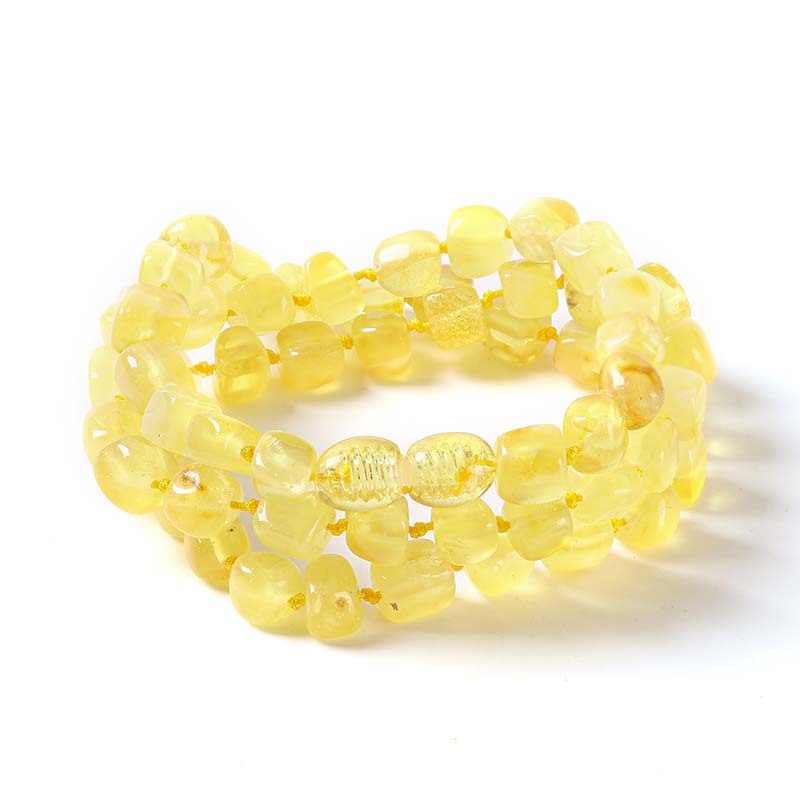 Natural, Unenhanced Baltic High-End Amber Beeswax Cube Necklace, Multi-Strand Bracelet, Gold-Wrapped Amber, Freeform