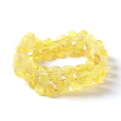 Natural, Unenhanced Baltic High-End Amber Beeswax Cube Necklace, Multi-Strand Bracelet, Gold-Wrapped Amber, Freeform