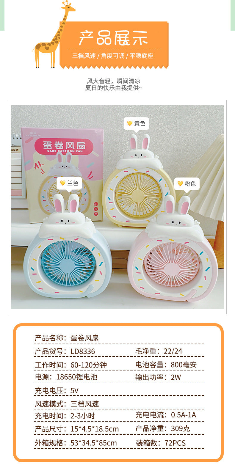 Food Toy Series Cartoon Electric Fan Summer Small Dormitory Fan USB Mini Fan Portable Handheld Fan
