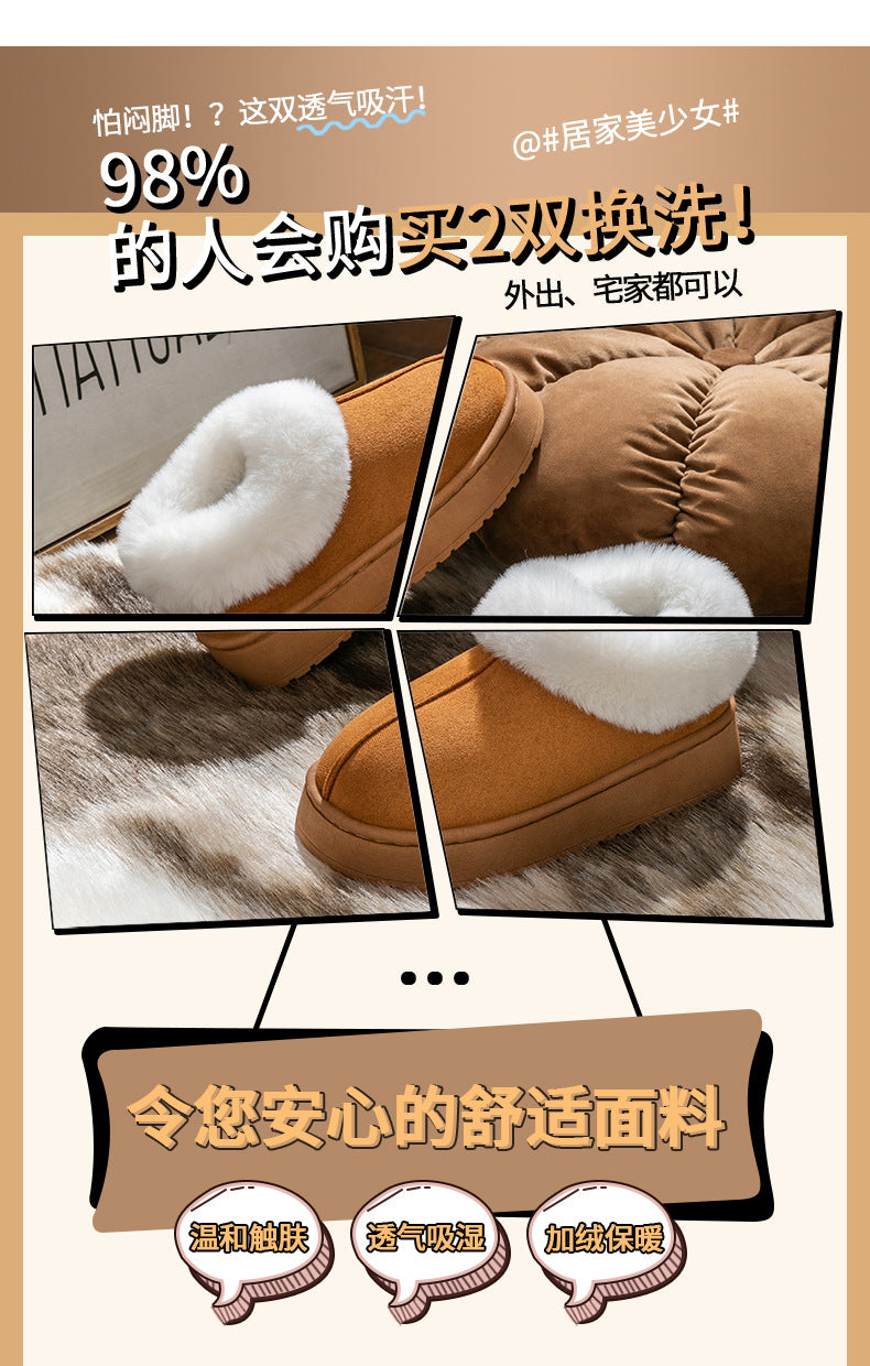 Cotton Slippers for Women in Autumn and Winter, Warm Outer Wear, Thick-Soled Velvet, Non-Slip Bags, Comfortable Home Indoor High-Heeled Cotton Shoes