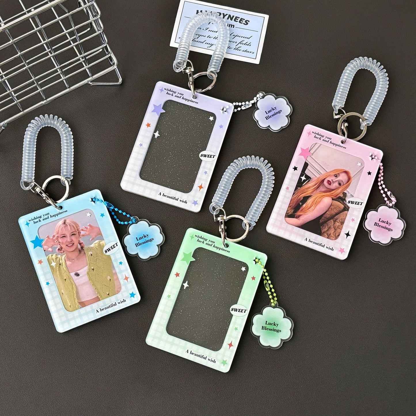 Original Ins Four-Leaf Clover Transparent Glitter Card Holder Acrylic Small Card Holder Small Card Id Card Card Film Card Holder
