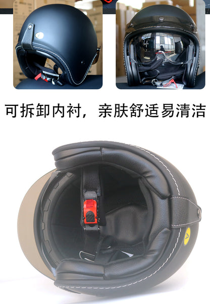 Cool Qibao Motorcycle Helmet Intercom Bluetooth Half Helmet for Men and Women Electric Retro Half Helmet for All Seasons 3C Certified