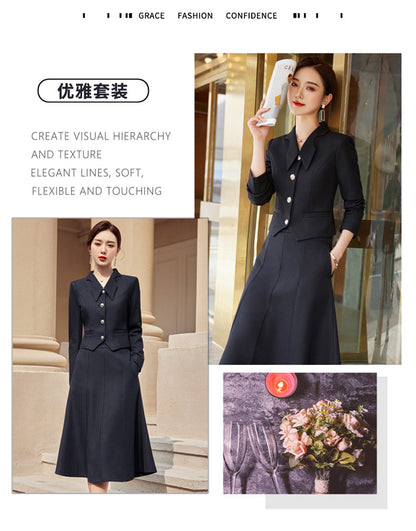 French style black dress Women's Spring and Autumn New retro high-grade elegant socialite high-end suit two-piece suit