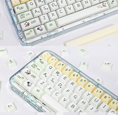 XDA Height Pacha Dog Theme Pattern Yellow Green Keycap Thermal Sublimation Mechanical Keyboard Cap Small Full Set PBT Keycap