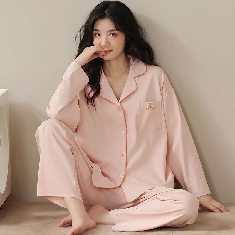 Autumn and Winter Women's 100 Pure Cotton Pajamas Women's Loose Cardigan for Middle-aged and Elderly Mothers Spring and Autumn Long-sleeved Casual Home Clothes