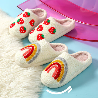 Autumn and Winter Home Cotton Slippers for Women, Cute Printed Plush Soft-Soled Slippers, Indoor Warm, Non-Slip and Comfortable