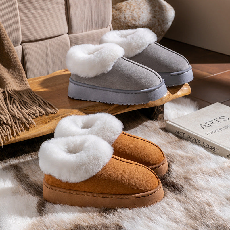 Cotton Slippers for Women in Autumn and Winter, Warm Outer Wear, Thick-Soled Velvet, Non-Slip Bags, Comfortable Home Indoor High-Heeled Cotton Shoes