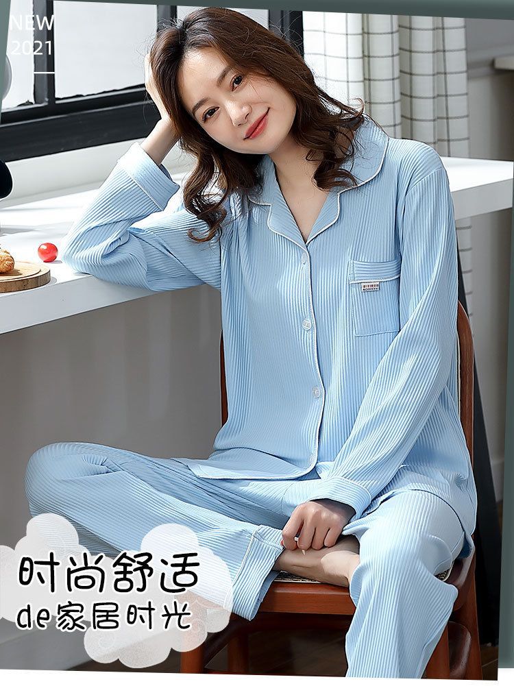 Autumn and Winter Women's 100 Pure Cotton Pajamas Women's Loose Cardigan for Middle-aged and Elderly Mothers Spring and Autumn Long-sleeved Casual Home Clothes
