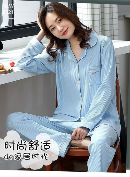Autumn and Winter Women's 100 Pure Cotton Pajamas Women's Loose Cardigan for Middle-aged and Elderly Mothers Spring and Autumn Long-sleeved Casual Home Clothes