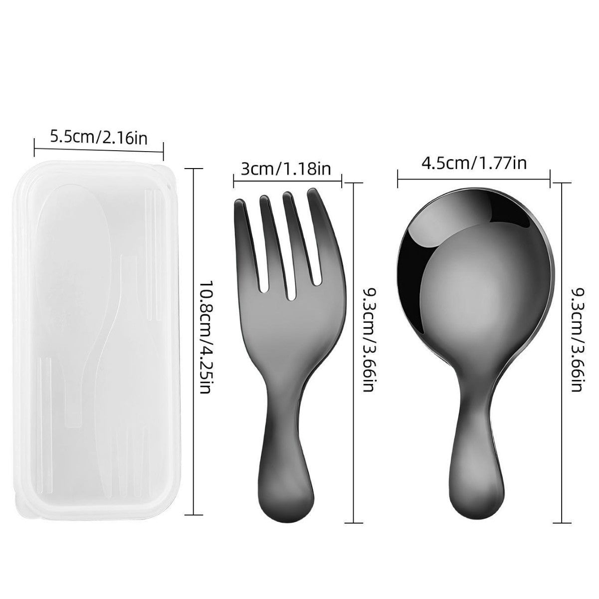 Stainless Steel Portable Spoon and Fork Set Children's Rice Spoon Dessert Spoon Fruit Fork Short Handle Fork Spoon Mini Tableware