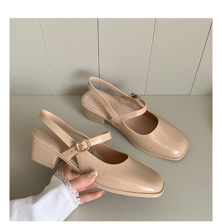 Cross-border Square Thick Heeled Baotou Sandals Women's 2025 Foreign Trade New Summer Fashion Women's Shoes Mary Jane Shallow Mouth Shoes