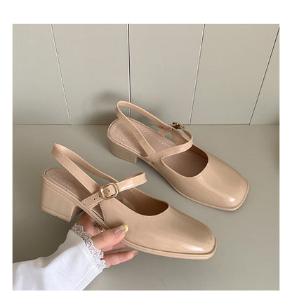 Cross-border Square Thick Heeled Baotou Sandals Women's 2025 Foreign Trade New Summer Fashion Women's Shoes Mary Jane Shallow Mouth Shoes