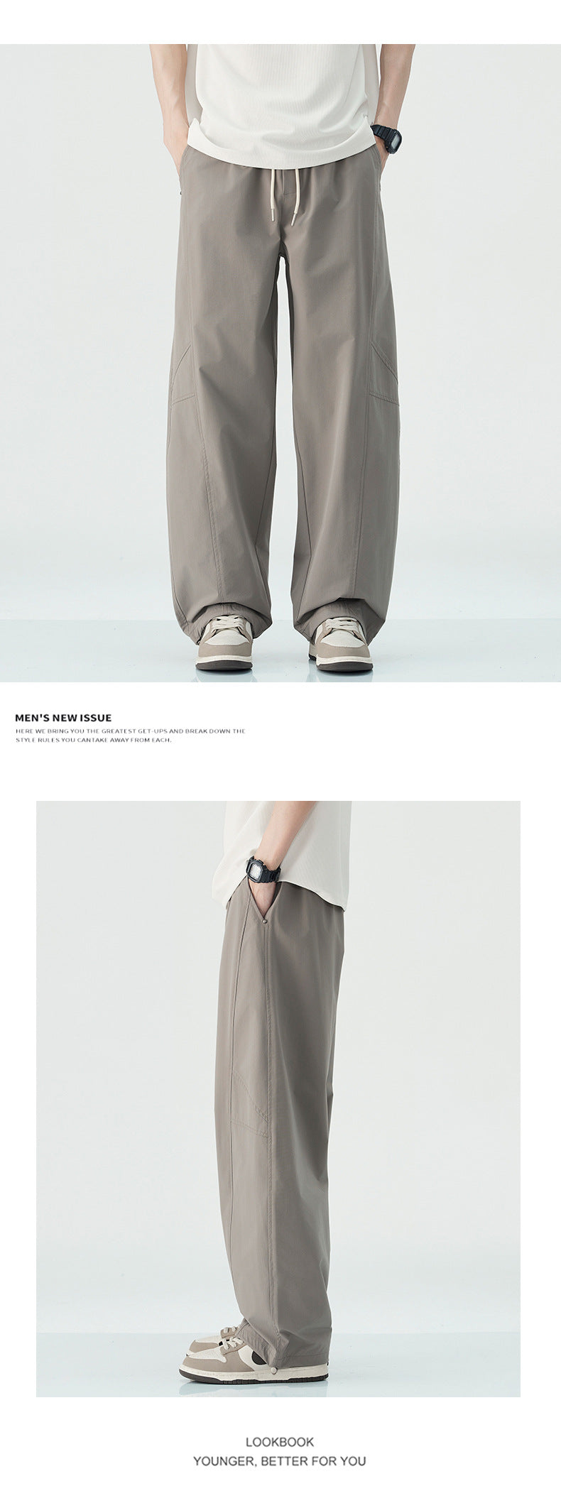 Danpaoni | summer thin casual pants men's American fashion retro loose straight pants elastic waist youth pants