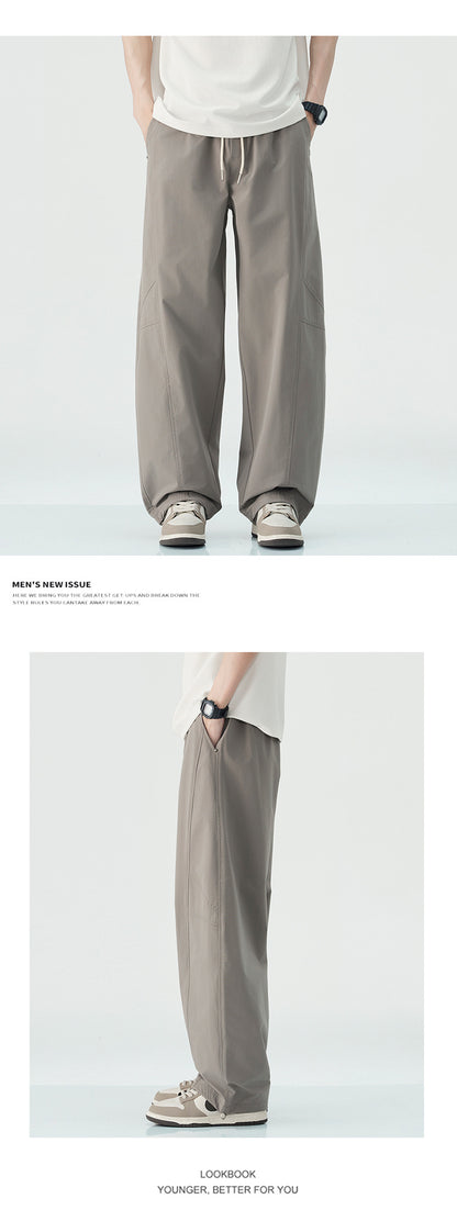 Danpaoni | summer thin casual pants men's American fashion retro loose straight pants elastic waist youth pants