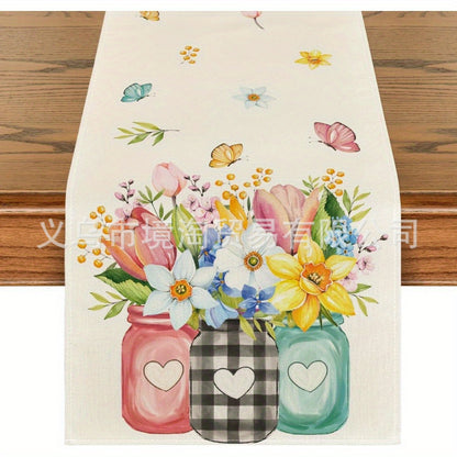Linen Table Runner Pastoral Flower Lemon Summer Home Dining Table Outdoor Decoration Printed Tablecloth Table Runner