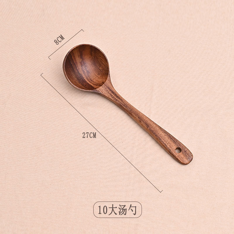 Paint-free Wax-free Wooden Cooking Spoon Shovel suit Kitchenware Long Handle Non-stick Pan Stir-frying Shovel Wooden Acacia Soup Spoon