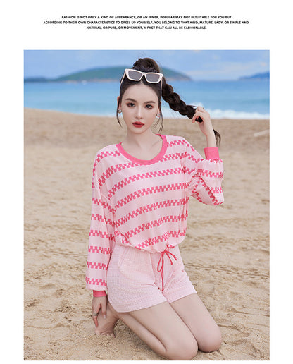 2024 new swimsuit women's split four-piece suit belly covering slimming gathered small chest South Korea ins style Hot Spring