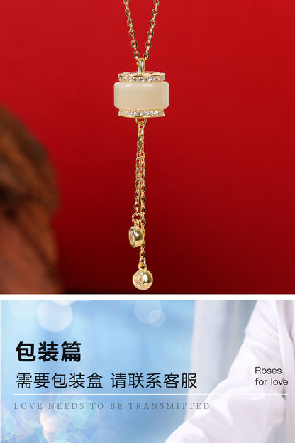 Source Factory S925 Sterling Silver Necklace Hetian Jade Passepartout Small Waist Tassel Pendant Summer Light Luxury Niche Accessories
