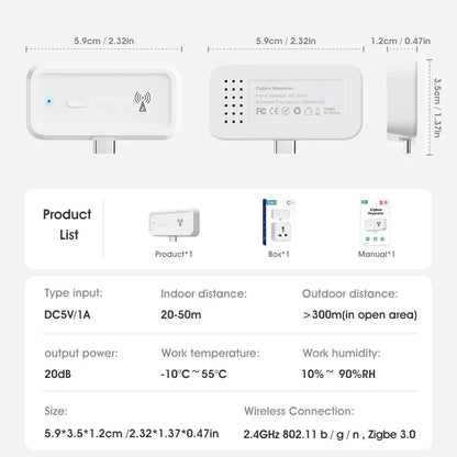 Tuya ZigBee 3.0 Repeater Wireless Amplifier USB Signal Extender Smart Home Device Expand Smart Life APP works with Gateway