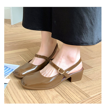 Cross-border Square Thick Heeled Baotou Sandals Women's 2025 Foreign Trade New Summer Fashion Women's Shoes Mary Jane Shallow Mouth Shoes