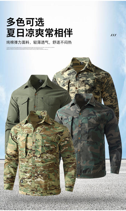 Summer stretch suit quick-drying sweat-absorbent work clothes air-conditioning cool labor protection work clothes wear-resistant breathable tooling