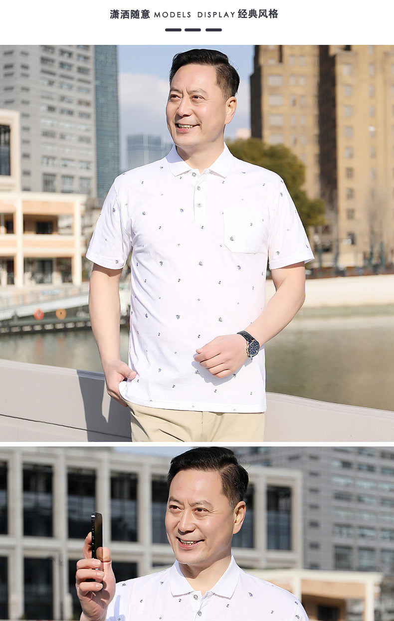 Middle-aged Men's Cotton Short-sleeved T-shirt Lapel Pocket Summer Middle-aged and Elderly plus size Half-sleeved Dad T-shirt Father