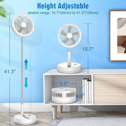 XIAOTREE Wireless Folding Desk Fan Telescopic Outdoor Travel Camping Floor Fan With 7200 mAh USB Rechargeable Fan Standing Fan