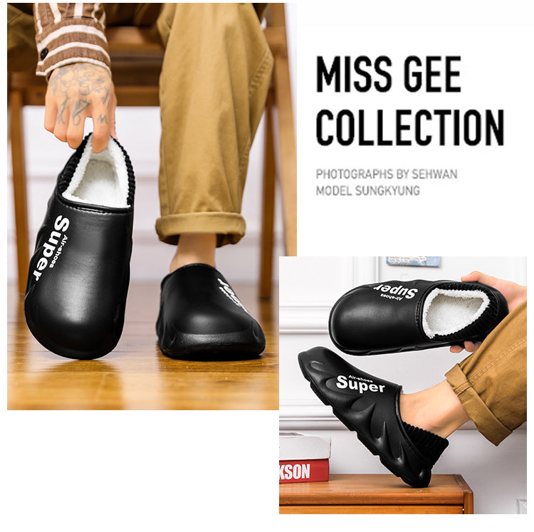 Waterproof Cotton Slippers for Men in Winter, Velvet Warm Anti-Slip Bag and Cotton Shoes for Outer Wear, Thick-Soled Winter Home Shoes Wholesale
