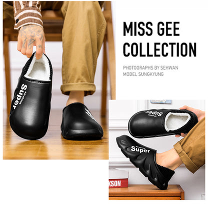 Waterproof Cotton Slippers for Men in Winter, Velvet Warm Anti-Slip Bag and Cotton Shoes for Outer Wear, Thick-Soled Winter Home Shoes Wholesale