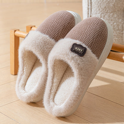 Stuffed Slippers for Women, Autumn and Winter Fashionable Indoor Home Non-Slip Warm Couple Style Plush Slippers Cotton for Men