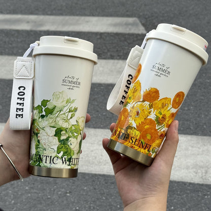 316 stainless steel lily of the valley coffee cup girls high color value double drinking straw cup car gift cup customization