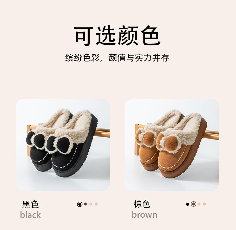 Cute Thick-Soled Cotton Slippers for Women in Autumn and Winter, Indoor Non-Slip Warm Soft Thick-Soled Furry Slippers for Postpartum Period